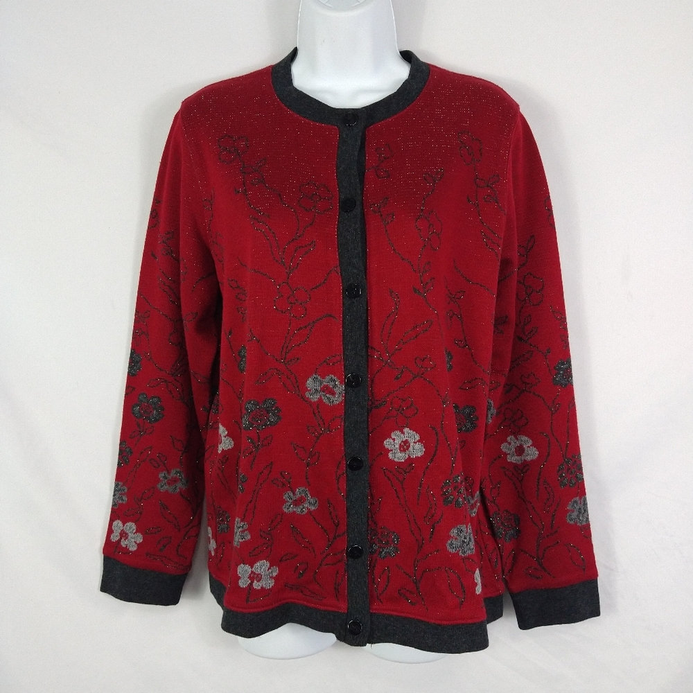 Women's George Brand Red & Gray Cardigan Sweater Size 8/10